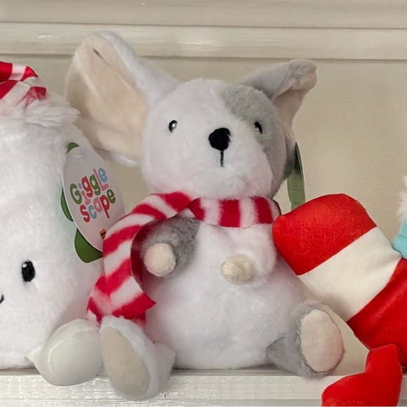 Mouse Stuffy with Red Striped Scarf 7” Gigglescape Soft Plush - Picture 5 of 8